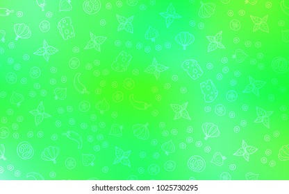 Light Green, Yellow vector cover with cuisine gourmet. Fast Food on blurred abstract background with colorful gradient. Template for meal cooking in kitchen.