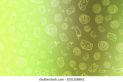 Light Green, Yellow vector cover with cuisine gourmet. Beautiful colored illustration with food in doodle style. Doodle design for your business advert of cafes.