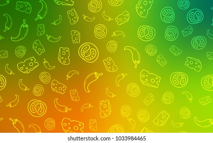Light Green, Yellow vector cover with cuisine gourmet. Fast Food on blurred abstract background with colorful gradient. Design for ad, poster, banner of cafes or restaurants.