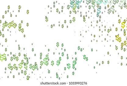 Light Green, Yellow vector cover with financial symbols. Shining colored illustration with dollar signs, USD. The pattern can be used for ad, booklets, leaflets of banks