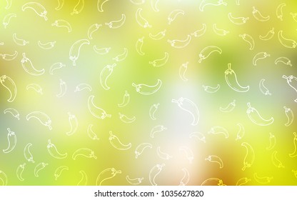 Light Green, Yellow vector cover with chili peppers. Blurred decorative design of peppers in doodle style. Template for meal cooking in kitchen.