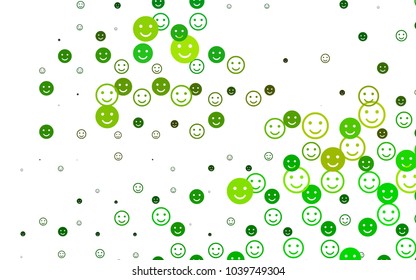 Light Green, Yellow vector cover with cute smiles. Decorative shining illustration with smiles on white template. Pattern for carnival, festival fun leaflets.