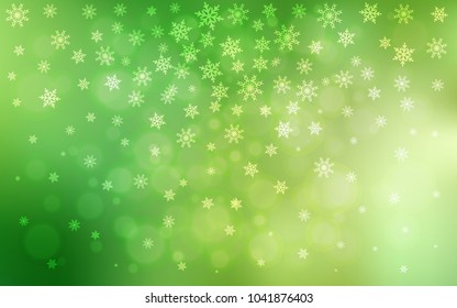 Light Green, Yellow vector cover with beautiful snowflakes. Modern geometrical abstract illustration with crystals of ice. The pattern can be used for new year leaflets.
