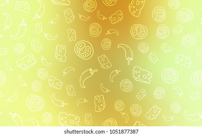 Light Green, Yellow vector cover with cuisine gourmet. Fast Food on blurred abstract background with colorful gradient. Pattern for menu of cafes, bars, restaurants.