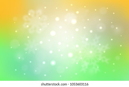 Light Green, Yellow vector cover with beautiful snowflakes. Glitter abstract illustration with crystals of ice. The pattern can be used for new year ad, booklets.