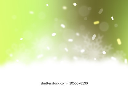 Light Green, Yellow vector cover with beautiful snowflakes. Shining colored illustration with snow in christmas style. New year design for your ad, poster, banner.