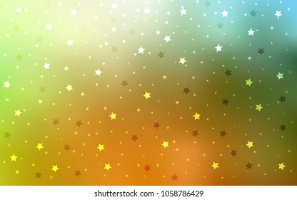 Light Green, Yellow vector cover with small and big stars. Blurred decorative design in simple style with stars. The template can be used as a background.
