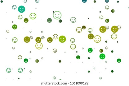 Light Green, Yellow vector cover with cute smiles. Blurred decorative design of smiles in doodle style. Pattern for parties, gifts, congratulations.