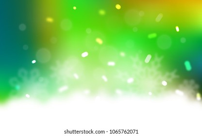 Light Green, Yellow vector cover with beautiful snowflakes. Decorative shining illustration with snow on abstract template. The pattern can be used for new year ad, booklets.