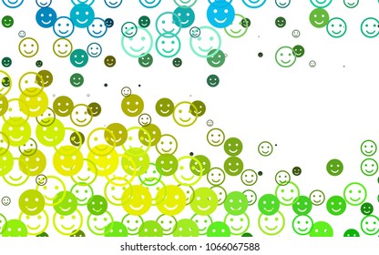 Light Green, Yellow vector cover with cute smiles. Decorative shining illustration with smiles on white template. Design for positive ad, poster, banner.