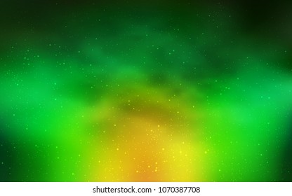 Light Green, Yellow vector cover with astronomical stars. Blurred decorative design in simple style with galaxy stars. Pattern for astronomy websites.