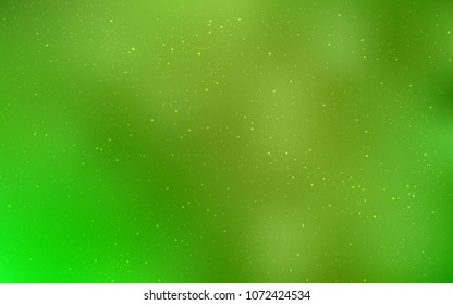 Light Green, Yellow vector cover with astronomical stars. Space stars on blurred abstract background with gradient. Template for cosmic backgrounds.