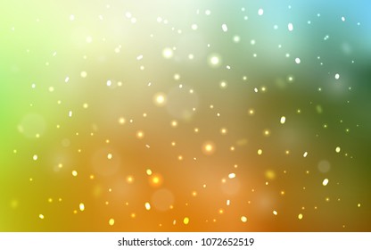 Light Green, Yellow vector cover with beautiful snowflakes. Snow on blurred abstract background with gradient. The template can be used as a new year background.