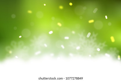 Light Green, Yellow vector cover with beautiful snowflakes. Snow on blurred abstract background with gradient. New year design for your ad, poster, banner.