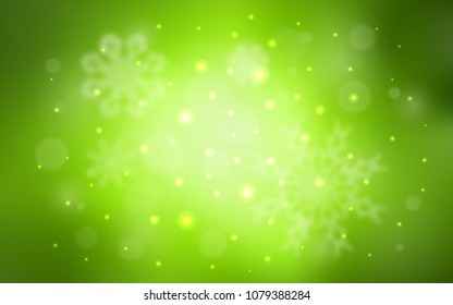 Light Green, Yellow vector cover with beautiful snowflakes. Shining colored illustration with snow in christmas style. New year design for your ad, poster, banner.