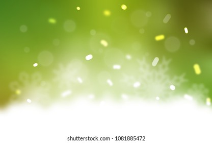 Light Green, Yellow vector cover with beautiful snowflakes. Shining colored illustration with snow in christmas style. New year design for your ad, poster, banner.