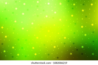 Light Green, Yellow vector cover with small and big stars. Decorative shining illustration with stars on abstract template. The template can be used as a background.