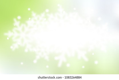 Light Green, Yellow vector cover with beautiful snowflakes. Shining colored illustration with snow in christmas style. New year design for your ad, poster, banner.