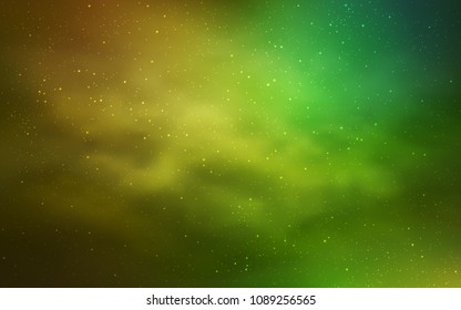 Light Green, Yellow vector cover with astronomical stars. Glitter abstract illustration with colorful cosmic stars. Pattern for astronomy websites.