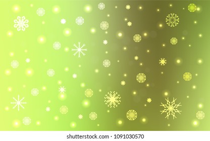 Light Green, Yellow vector cover with beautiful snowflakes. Decorative shining illustration with snow on abstract template. New year design for your business advert.