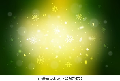 Light Green, Yellow vector cover with beautiful snowflakes. Modern geometrical abstract illustration with crystals of ice. The pattern can be used for new year ad, booklets.