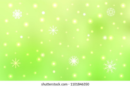 Light Green, Yellow vector cover with beautiful snowflakes. Blurred decorative design in xmas style with snow. New year design for your business advert.