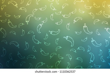 Light Green, Yellow vector cover with chili peppers. Glitter abstract sketch with hot peppers. Doodle design for your business advert of cafes.