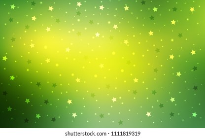 Light Green, Yellow vector cover with small and big stars. Shining colored illustration with stars. The pattern can be used for websites.