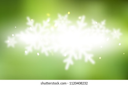 Light Green, Yellow vector cover with beautiful snowflakes. Snow on blurred abstract background with gradient. The template can be used as a new year background.
