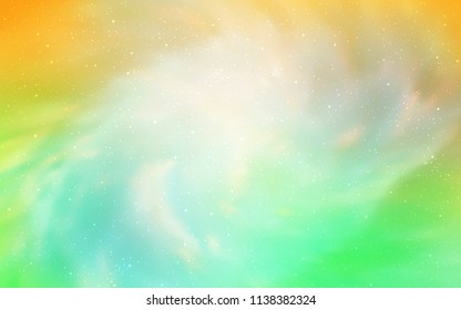 Light Green, Yellow vector cover with astronomical stars. Space stars on blurred abstract background with gradient. Smart design for your business advert.