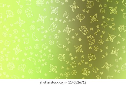 Light Green, Yellow vector cover with cuisine gourmet. Blurred decorative design of snacks in doodle style. Pattern for ads of breakfast, lunch, dinner.