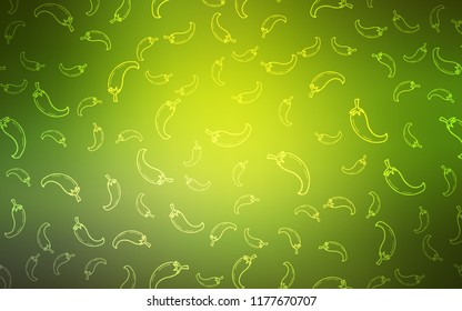 Light Green, Yellow vector cover with chili peppers. Blurred decorative design of peppers in doodle style. Design for ad, poster, banner of cafes or restaurants.