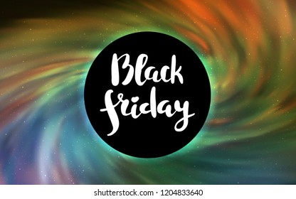 Light Green, Yellow vector cover with a black hole, nebula. Decorative design in space style with a black hole. Template for Black Friday sales.