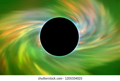 Light Green, Yellow vector cover with a black hole, nebula. Illustration with colorful milky way stars and a black hole. Black Friday design for ads, commercials.