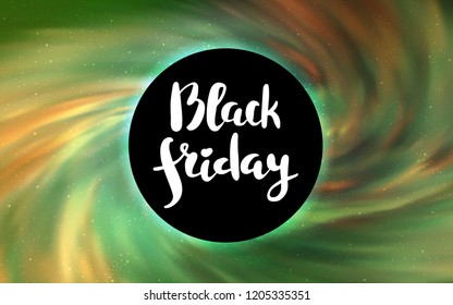 Light Green, Yellow vector cover with a black hole, nebula. Decorative design in space style with a black hole. Backdrop for Black Friday promotions.