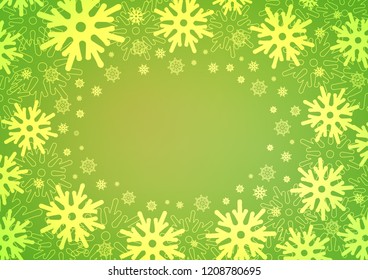 Light Green, Yellow vector cover with beautiful snowflakes. Snow on blurred abstract background with gradient. The pattern can be used for year new  websites.