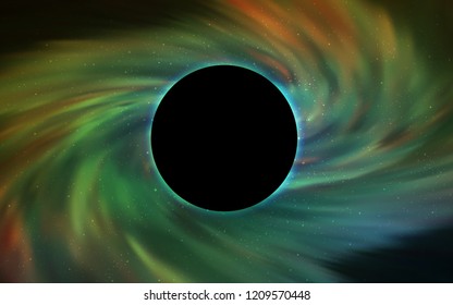Light Green, Yellow vector cover with a black hole, nebula. Colorful illustration of a black hole on a starry backdrop. Backdrop for ads, leaflets of Black Friday.