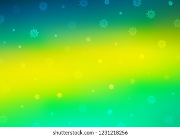 Light Green, Yellow vector cover with beautiful snowflakes. Blurred decorative design in xmas style with snow. The pattern can be used for year new  websites.