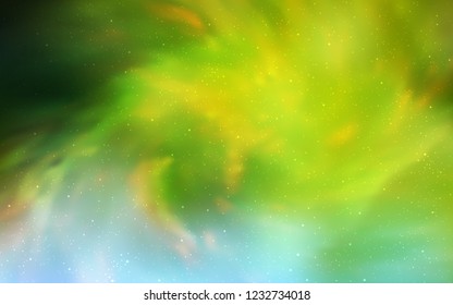 Light Green, Yellow vector cover with astronomical stars. Space stars on blurred abstract background with gradient. Best design for your ad, poster, banner.