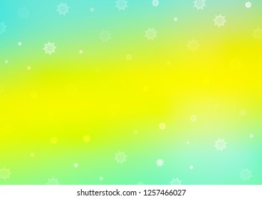 Light Green, Yellow vector cover with beautiful snowflakes. Glitter abstract illustration with crystals of ice. New year design for your ad, poster, banner.