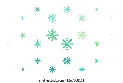 Light Green, Yellow vector cover with beautiful snowflakes. Modern geometrical abstract illustration with crystals of ice. New year design for your business advert.