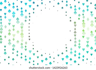 Light Green, Yellow vector cover with symbols of gamble. Glitter abstract sketch with isolated symbols of playing cards. Design for ad, poster, banner of gambling websites.