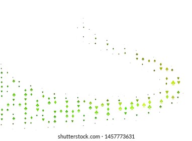 Light Green, Yellow vector cover with symbols of gamble. Colorful gradient with signs of hearts, spades, clubs, diamonds. Pattern for leaflets of poker games, events.