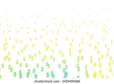 Light Green, Yellow vector cover with Dollar signs. Blurred design in with symbols of USD. Best design for your ad, poster, banner of money.