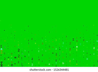 Light Green, Yellow vector cover with math elements. Blurred design in simple style with collection of numerals. Best design for your math college.
