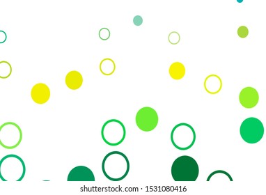 Light Green, Yellow vector cover with spots. Beautiful colored illustration with blurred circles in nature style. Design for business adverts.