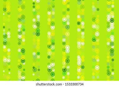Light Green, Yellow vector cover with beautiful snowflakes. Shining colored illustration with snow in christmas style. The pattern can be used for new year ad, booklets.