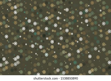 Light Green, Yellow vector cover with beautiful snowflakes. Glitter abstract illustration with crystals of ice. The template can be used as a new year background.