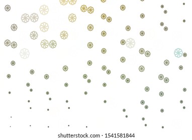 Light Green, Yellow vector cover with beautiful snowflakes. Shining colored illustration with snow in christmas style. New year design for your ad, poster, banner.