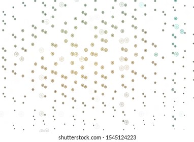 Light Green, Yellow vector cover with beautiful snowflakes. Glitter abstract illustration with crystals of ice. The template can be used as a new year background.